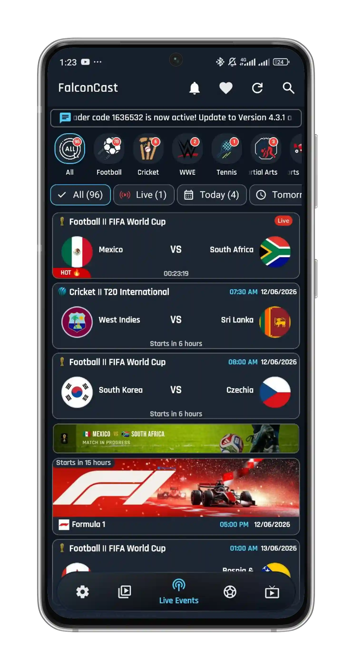 FalconCast live screen