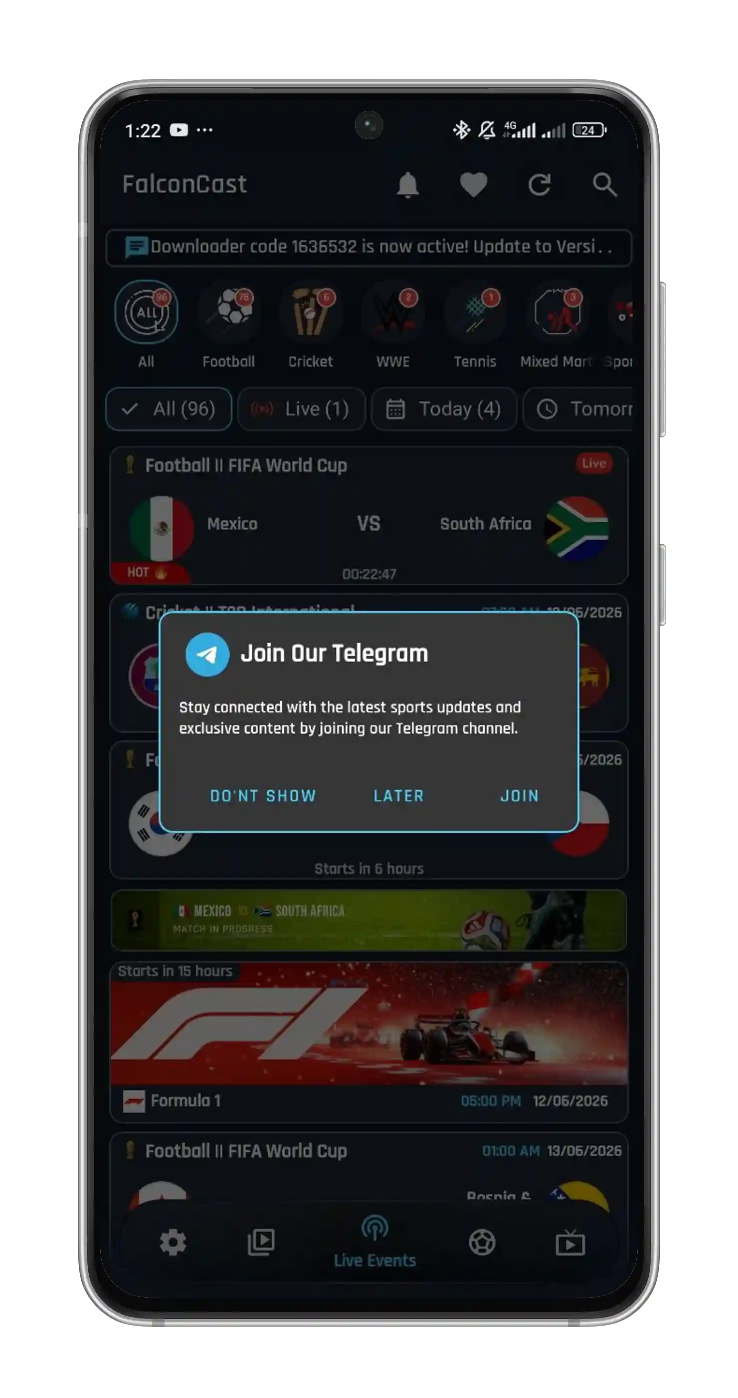 FalconCast telegram screen